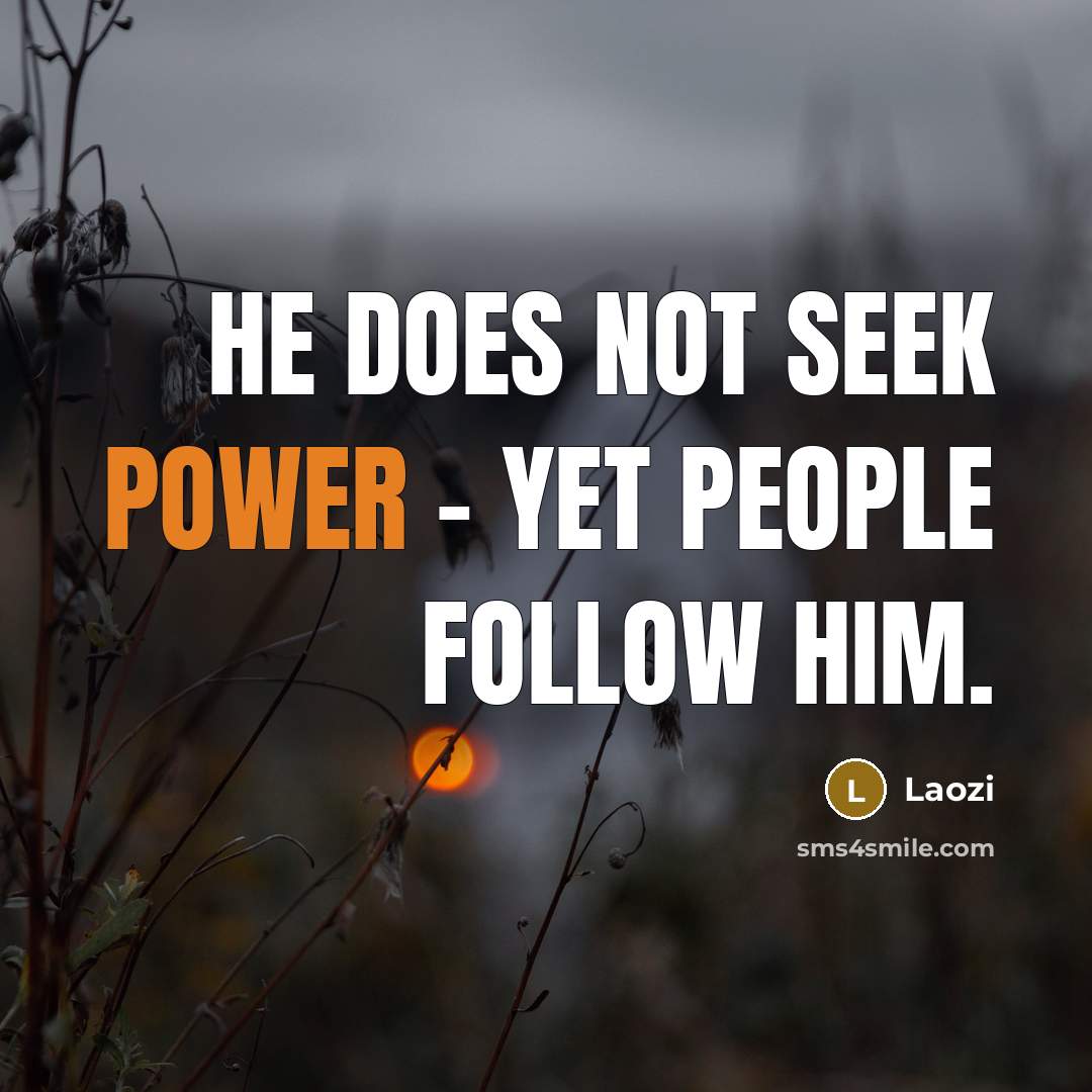 “He does not seek power - yet people follow him.” quote by Laozi