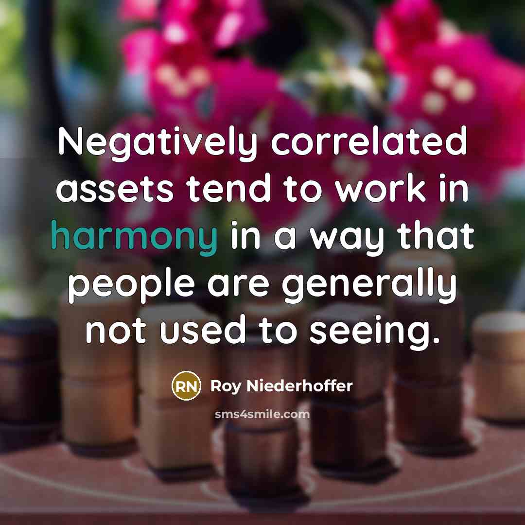“Negatively correlated assets tend to work in harmony in a way that people are generally not used to seeing.” quote by Roy Niederhoffer