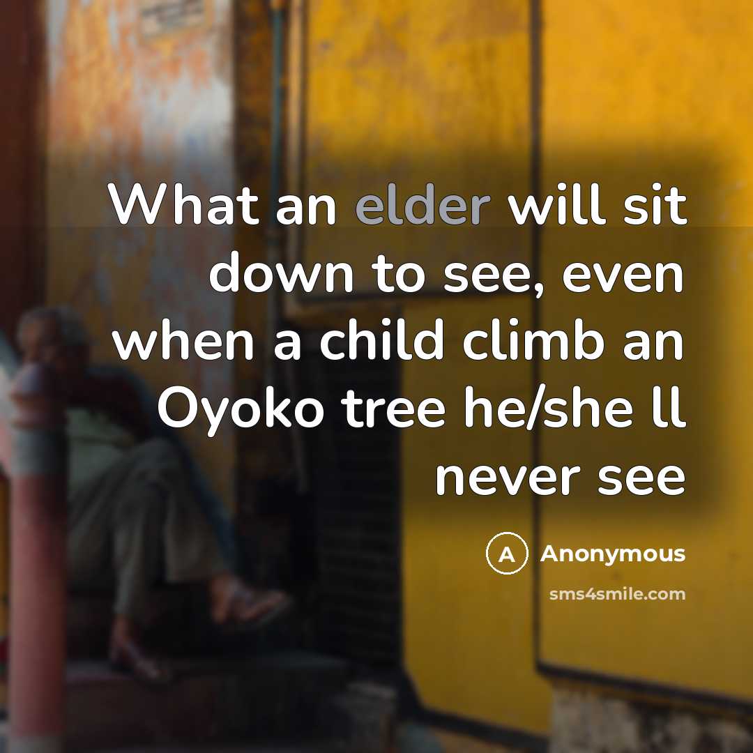 “What an elder will sit down to see, even when a child climb an Oyoko tree he/she ll never see” quote by Anonymous