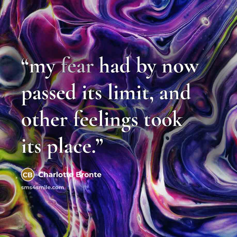 “my fear had by now passed its limit, and other feelings took its place.” quote by Charlotte Brontë
