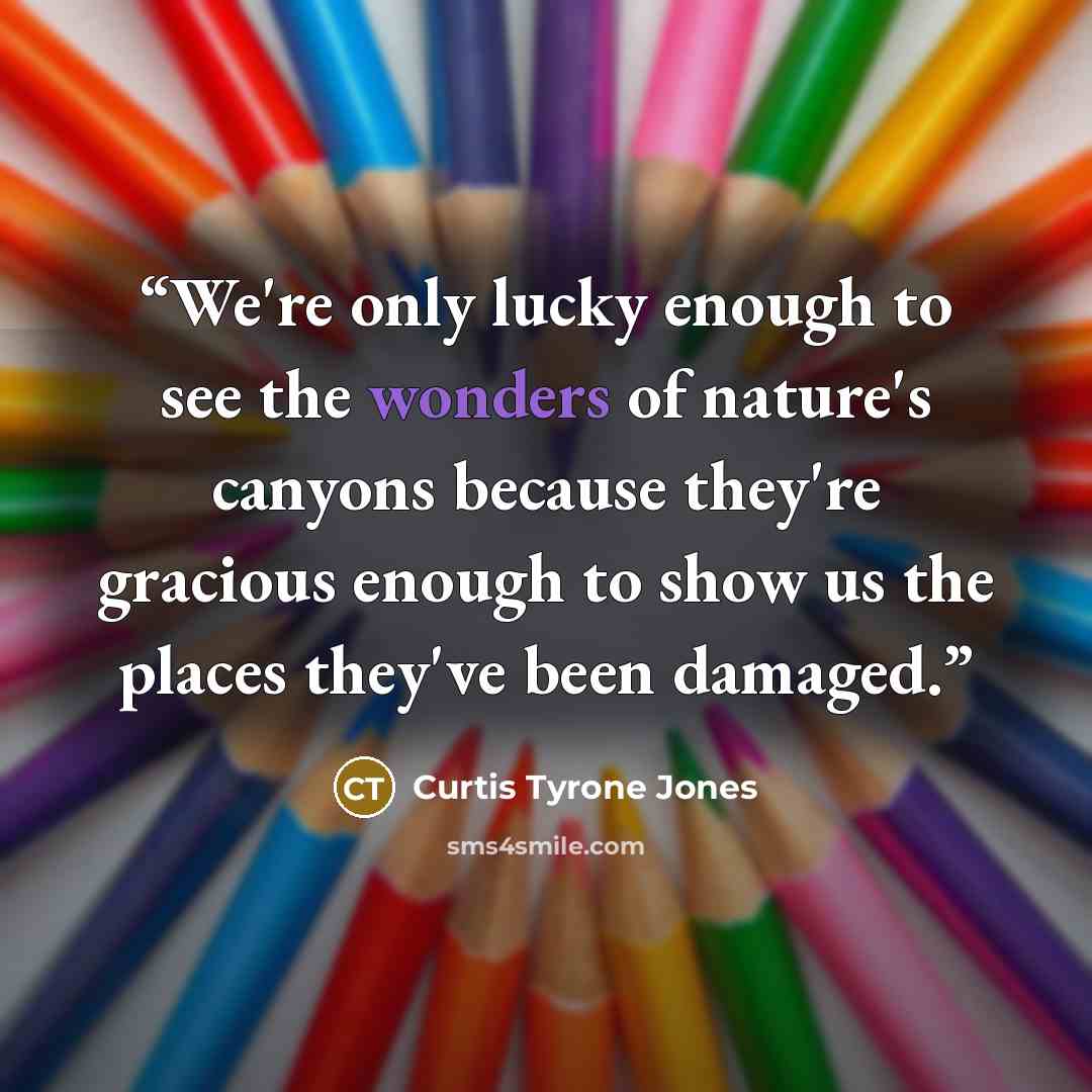 “We're only lucky enough to see the wonders of nature's canyons because they're gracious enough to show us the places they've been damaged.” quote by Curtis Tyrone Jones