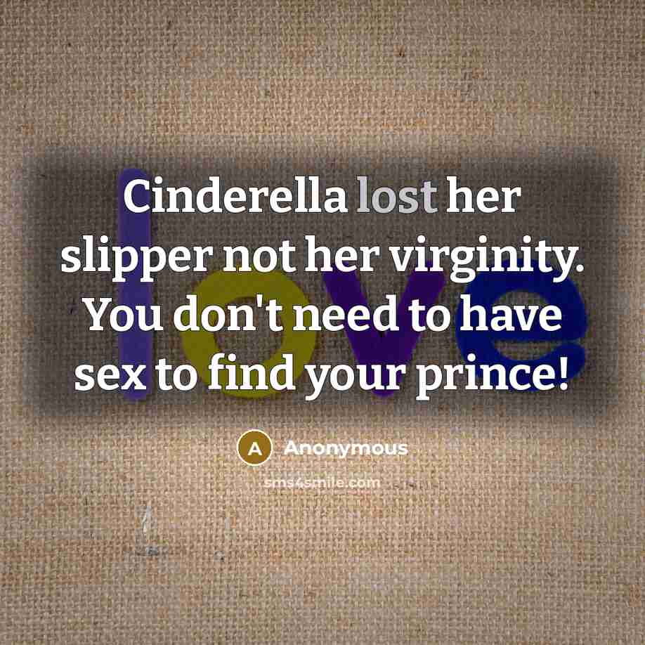 “Cinderella lost her slipper not her virginity. You don't need to have sex to find your prince!” quote by Anonymous
