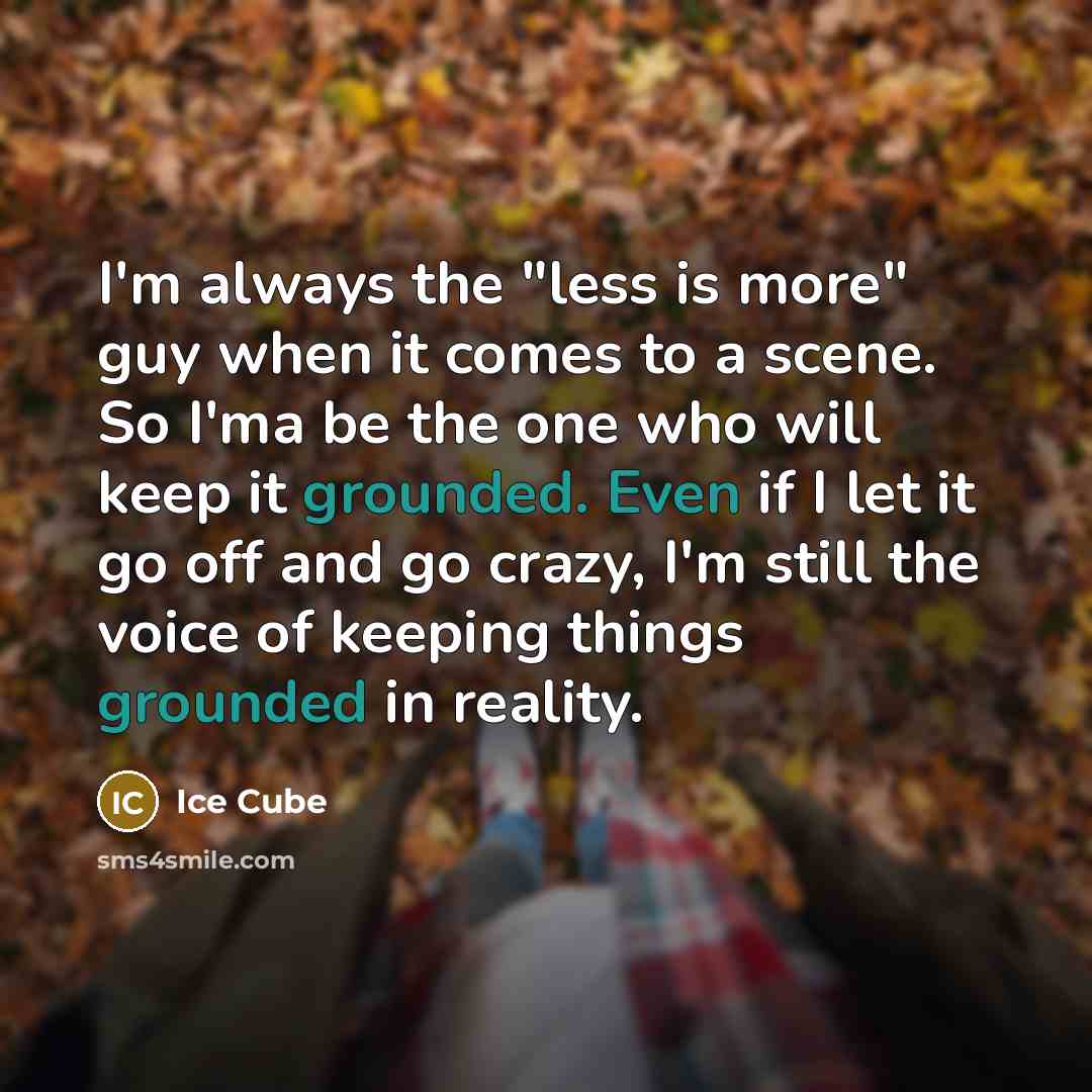 “I'm always the "less is more" guy when it comes to a scene. So I'ma be the one who will keep it grounded. Even if I let it go off and go crazy, I'm still the voice of keeping things grounded in reality.” quote by Ice Cube