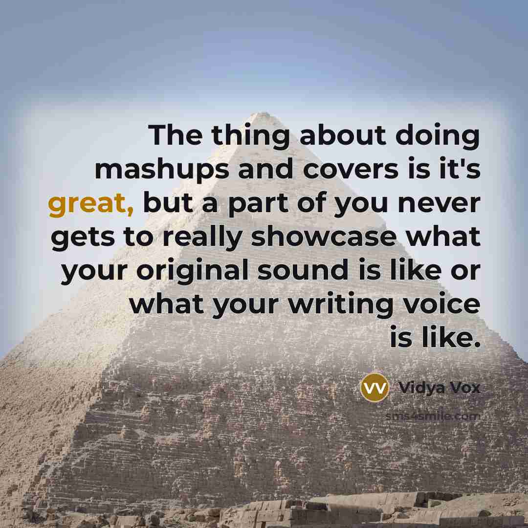 “The thing about doing mashups and covers is it's great, but a part of you never gets to really showcase what your original sound is like or what your writing voice is like.” quote by Vidya Vox