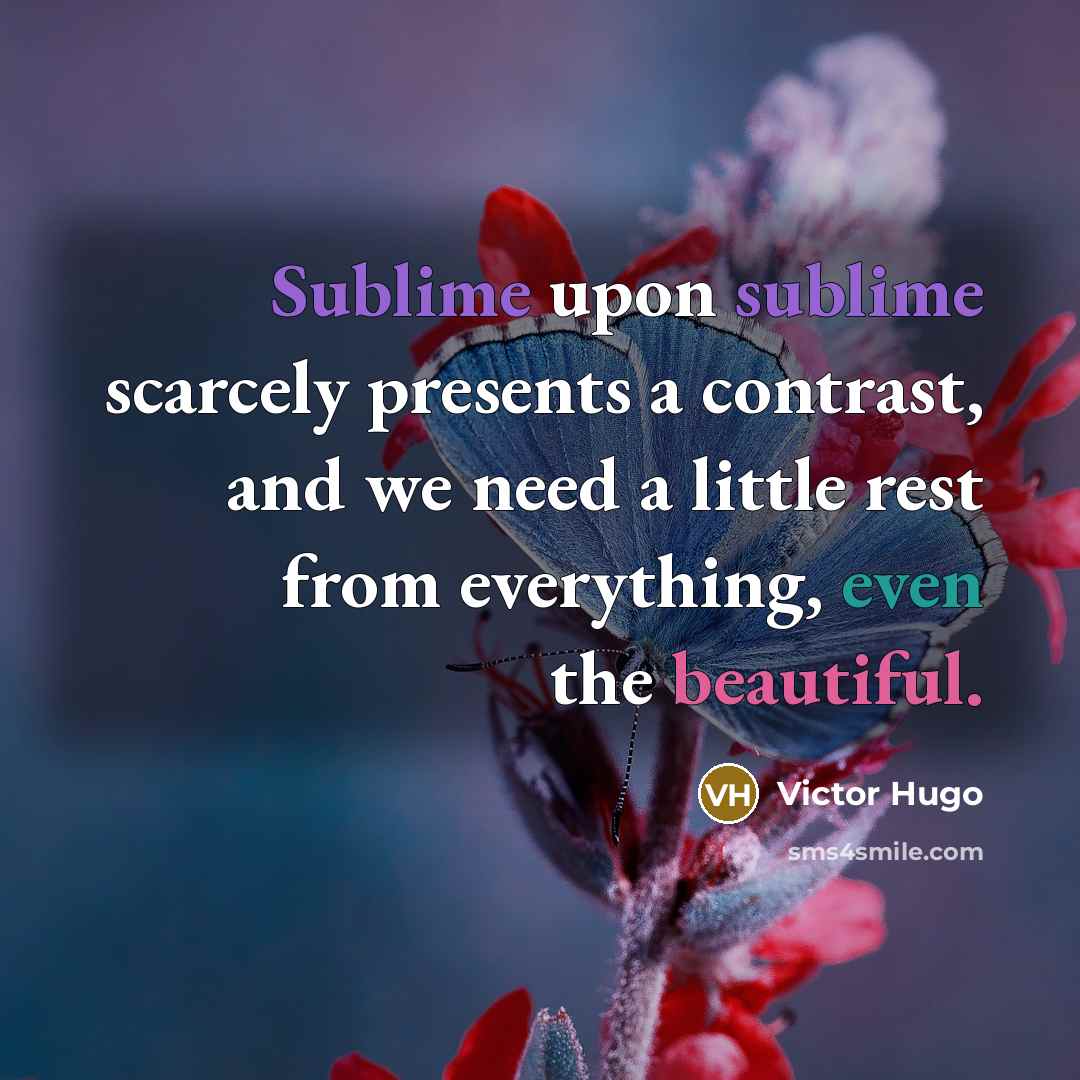 “Sublime upon sublime scarcely presents a contrast, and we need a little rest from everything, even the beautiful.” quote by Victor Hugo