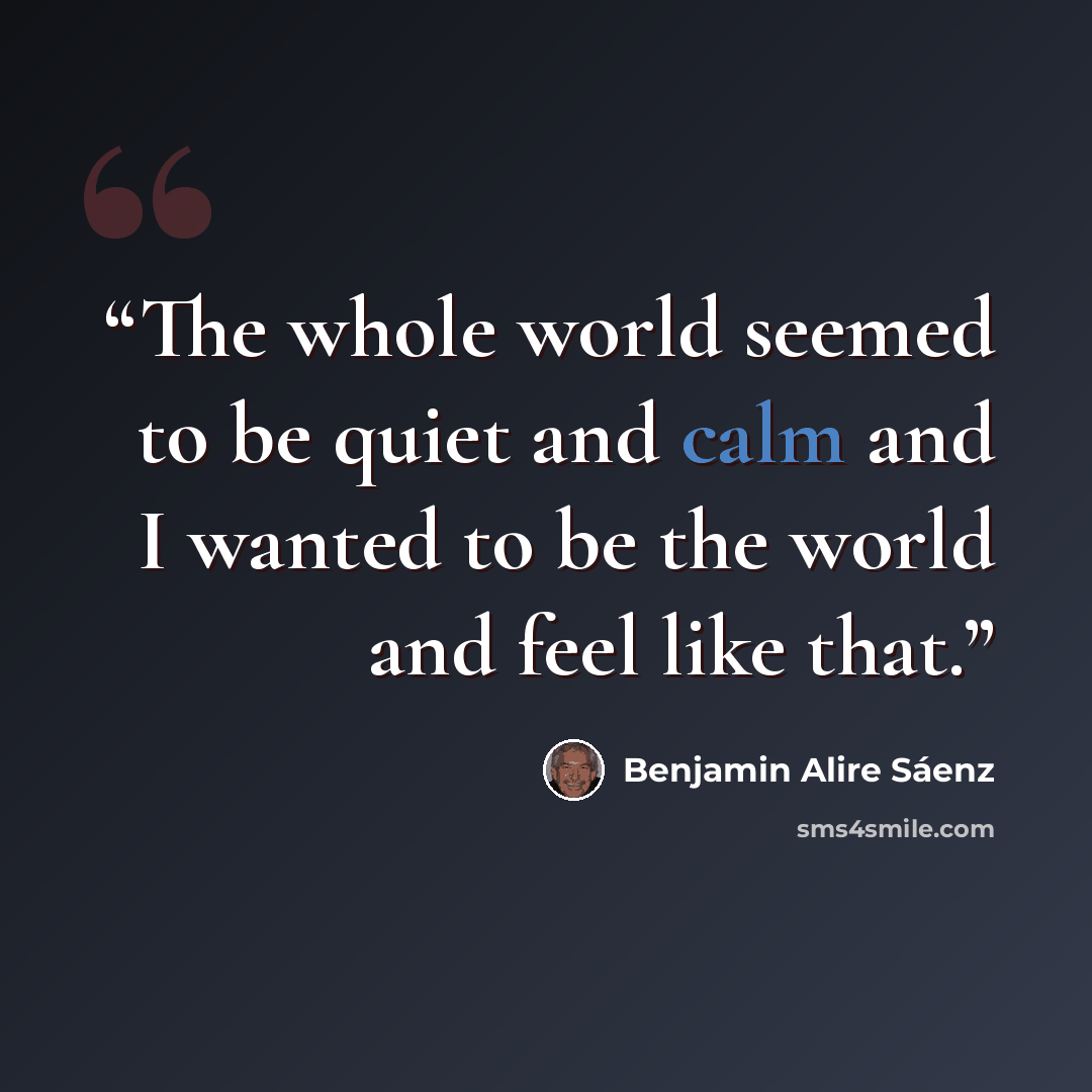 “The whole world seemed to be quiet and calm and I wanted to be the world and feel like that.” quote by Benjamin Alire Sáenz