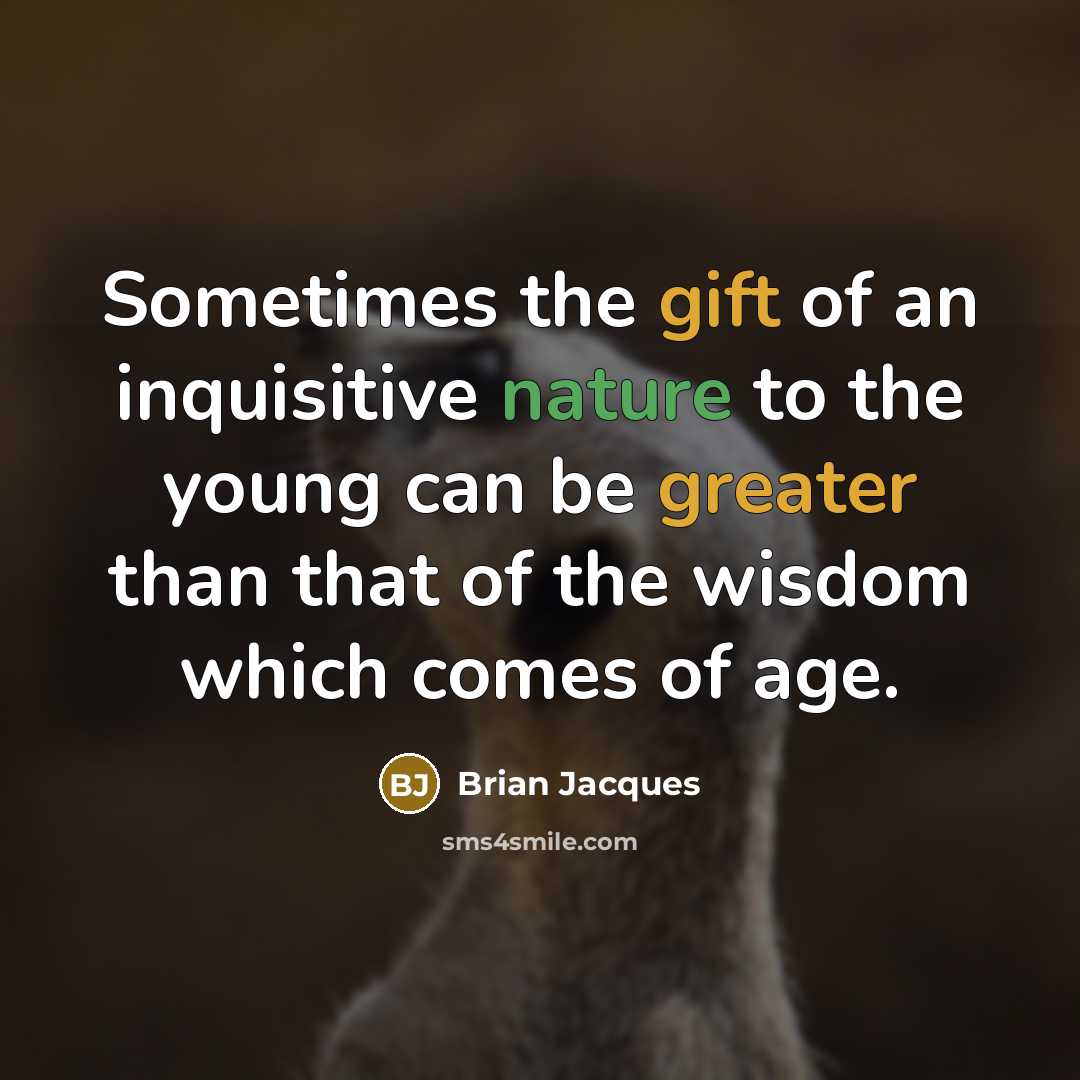 “Sometimes the gift of an inquisitive nature to the young can be greater than that of the wisdom which comes of age.” quote by Brian Jacques