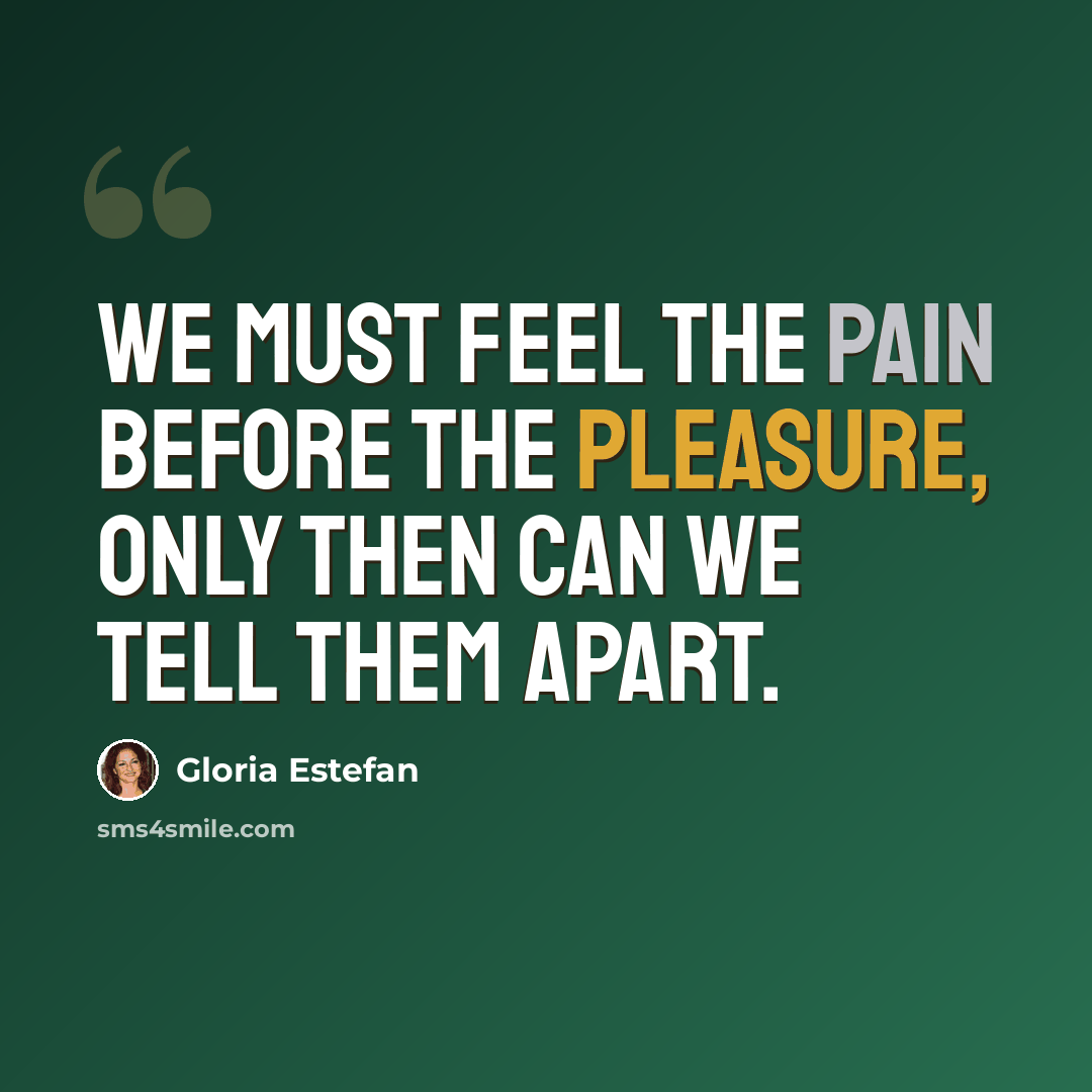 “We must feel the pain before the pleasure, only then can we tell them apart.” quote by Gloria Estefan