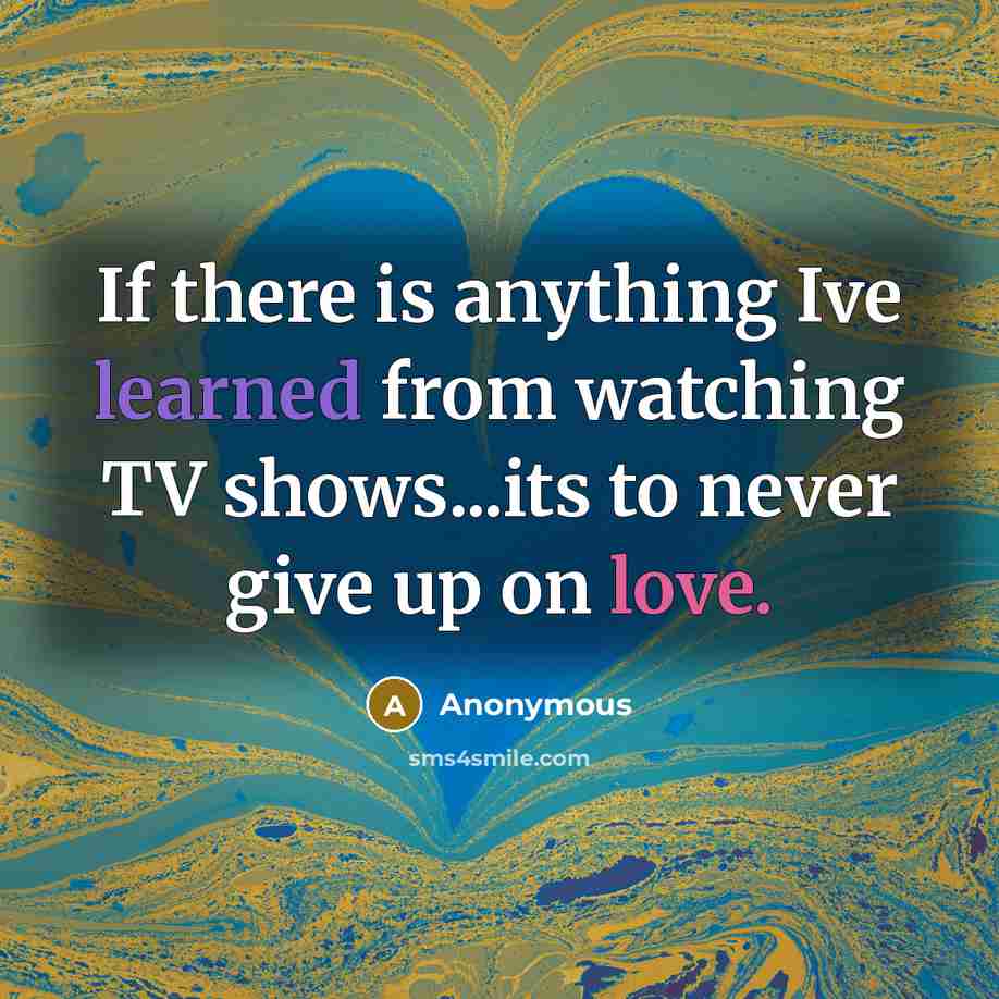 “If there is anything Ive learned from watching TV shows...its to never give up on love.” quote by Anonymous