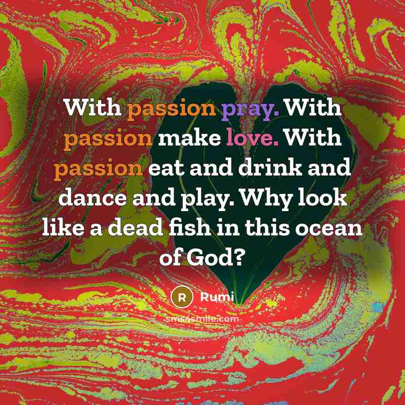 “With passion pray. With passion make love. With passion eat and drink and dance and play. Why look like a dead fish in this ocean of God?” quote by Rumi