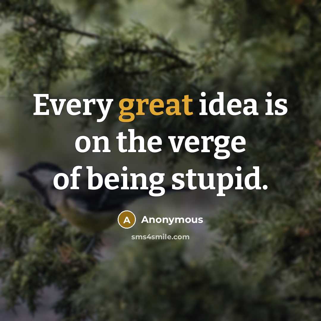 “Every great idea is on the verge of being stupid.” quote by Anonymous