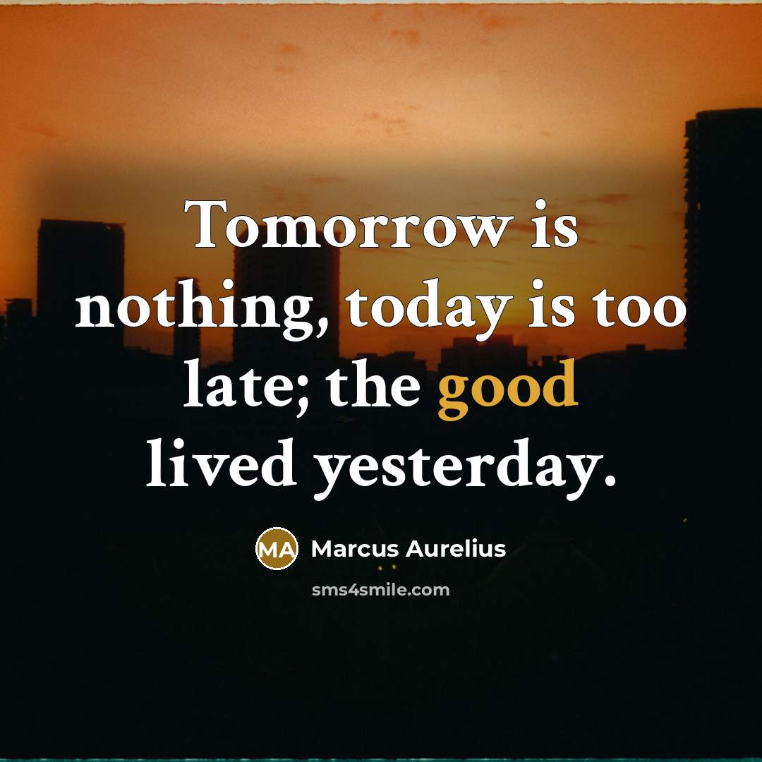 “Tomorrow is nothing, today is too late; the good lived yesterday.” quote by Marcus Aurelius