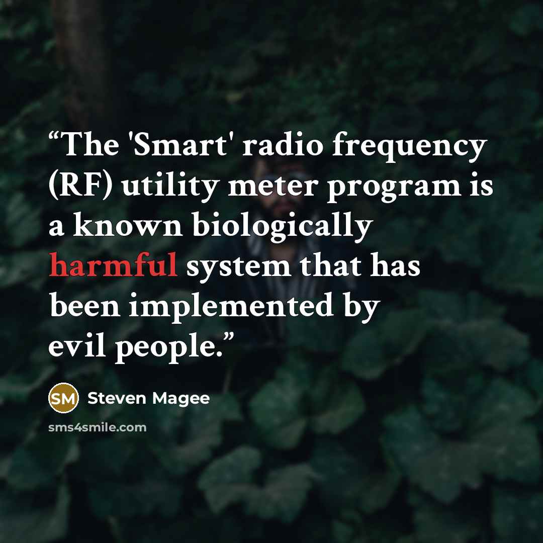 “The 'Smart' radio frequency (RF) utility meter program is a known biologically harmful system that has been implemented by evil people.” quote by Steven Magee
