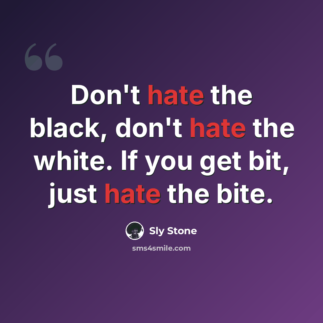 “Don't hate the black, don't hate the white. If you get bit, just hate the bite.” quote by Sly Stone