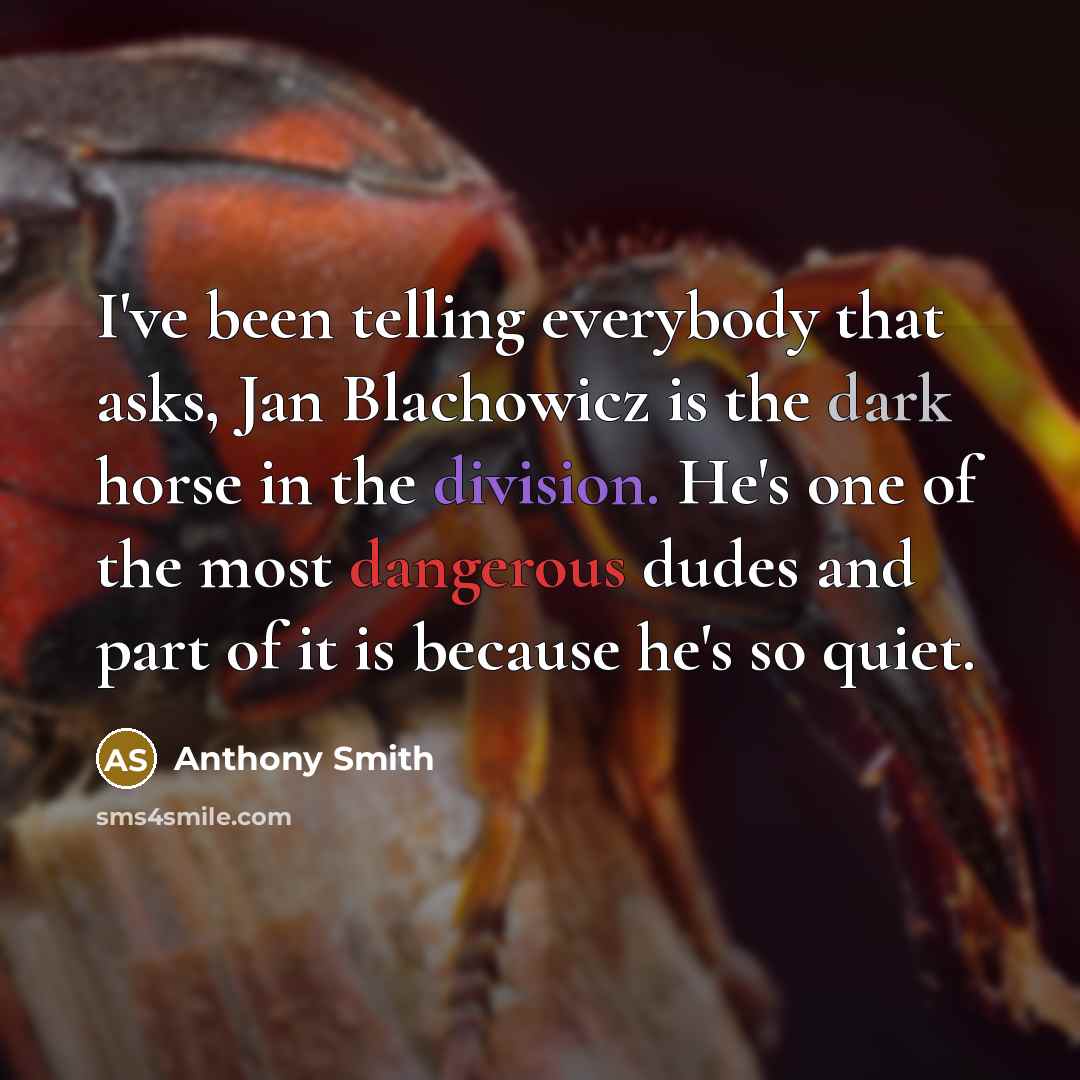 “I've been telling everybody that asks, Jan Blachowicz is the dark horse in the division. He's one of the most dangerous dudes and part of it is because he's so quiet.” quote by Anthony Smith
