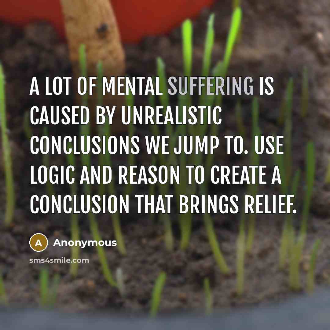 “A lot of mental suffering is caused by unrealistic conclusions we jump to. Use logic and reason to create a conclusion that brings relief.” quote by Anonymous