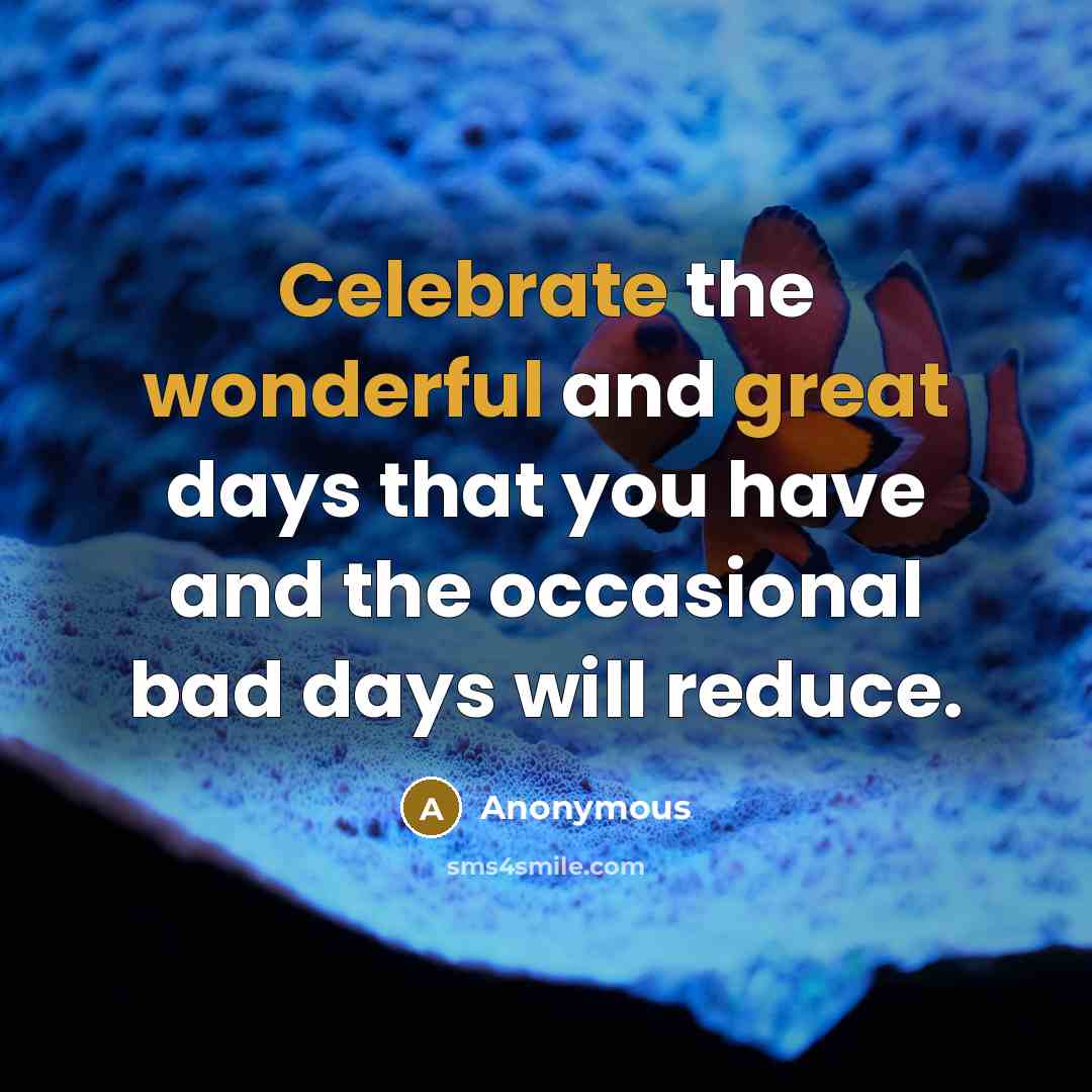 “Celebrate the wonderful and great days that you have and the occasional bad days will reduce.” quote by Anonymous