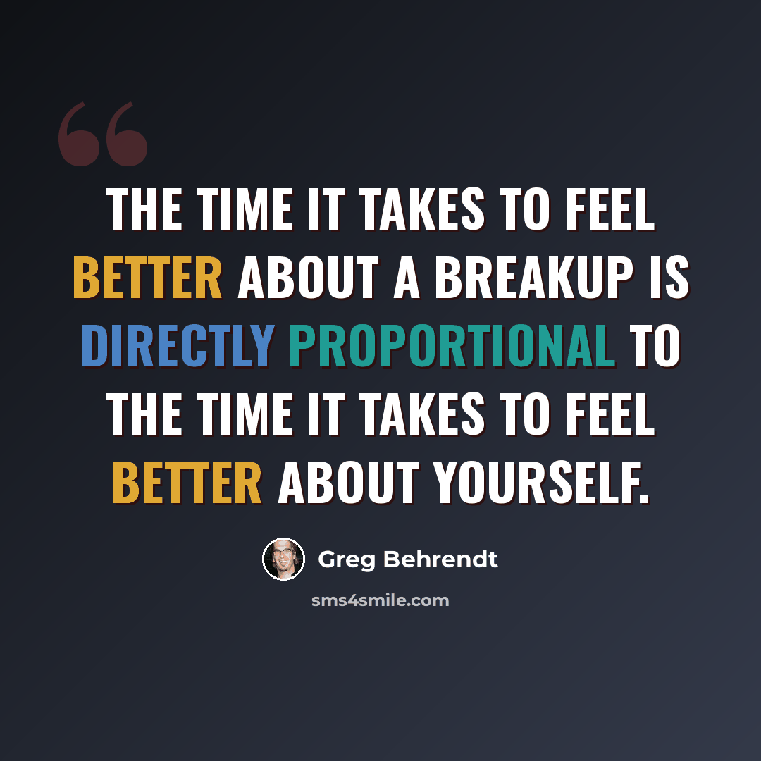 “The time it takes to feel better about a breakup is directly proportional to the time it takes to feel better about yourself.” quote by Greg Behrendt