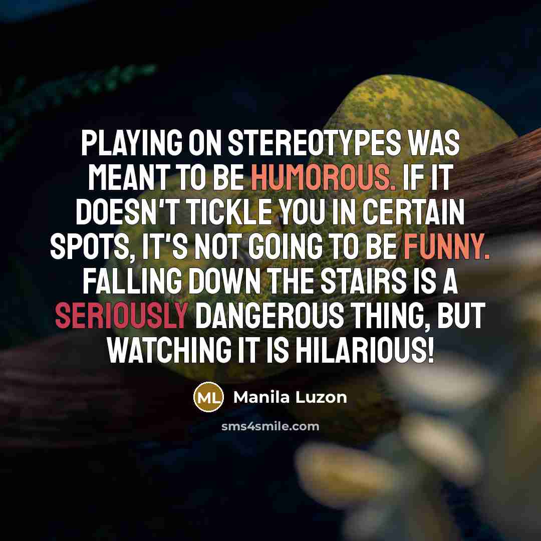 “Playing on stereotypes was meant to be humorous. If it doesn't tickle you in certain spots, it's not going to be funny. Falling down the stairs is a seriously dangerous thing, but watching it is HILARIOUS!” quote by Manila Luzon