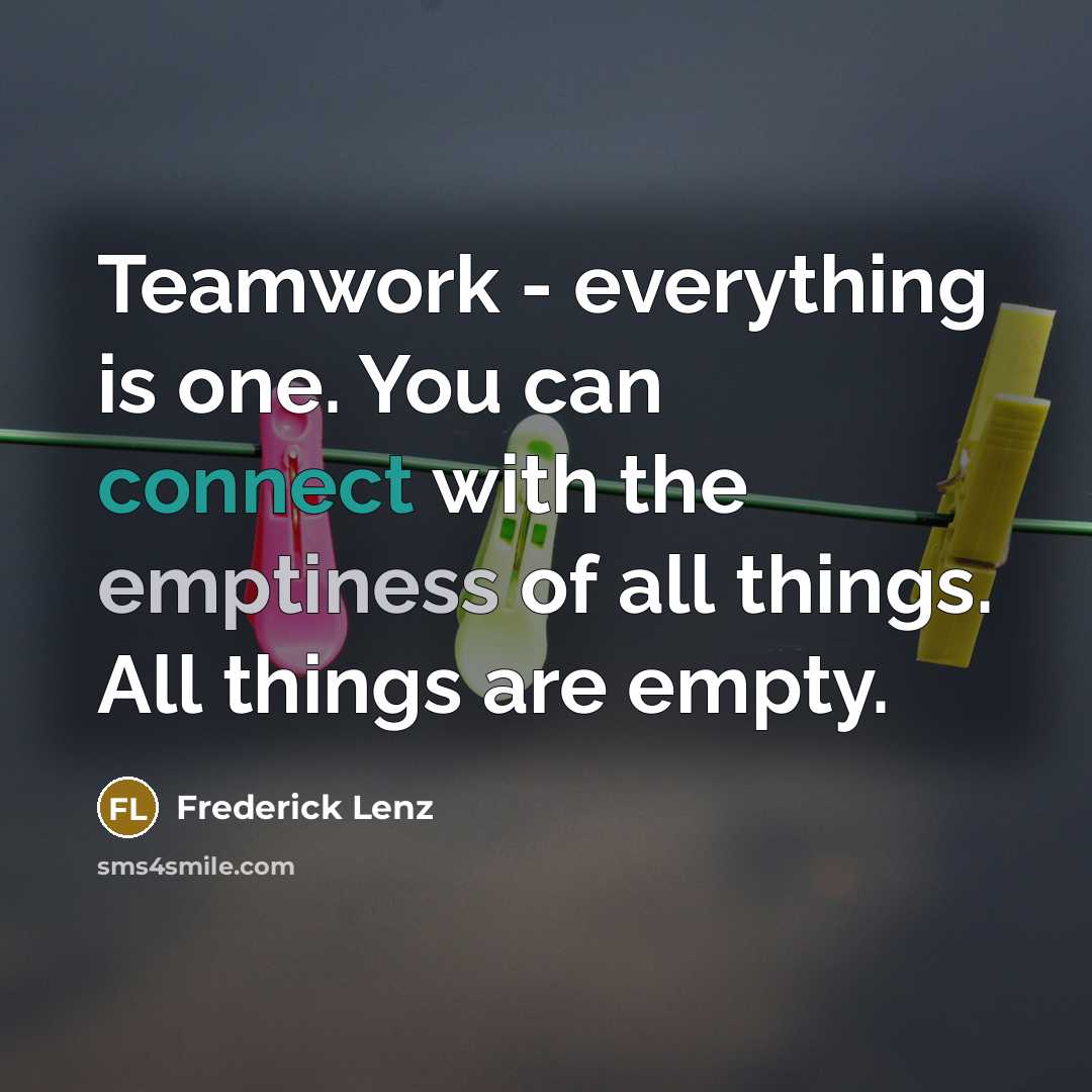 “Teamwork - everything is one. You can connect with the emptiness of all things. All things are empty.” quote by Frederick Lenz