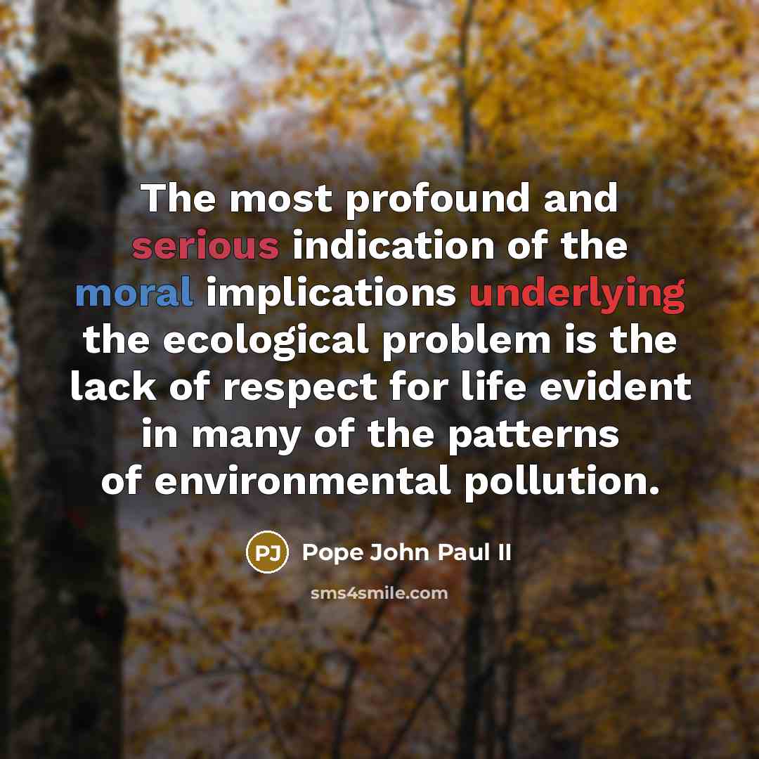 “The most profound and serious indication of the moral implications underlying the ecological problem is the lack of respect for life evident in many of the patterns of environmental pollution.” quote by Pope John Paul II