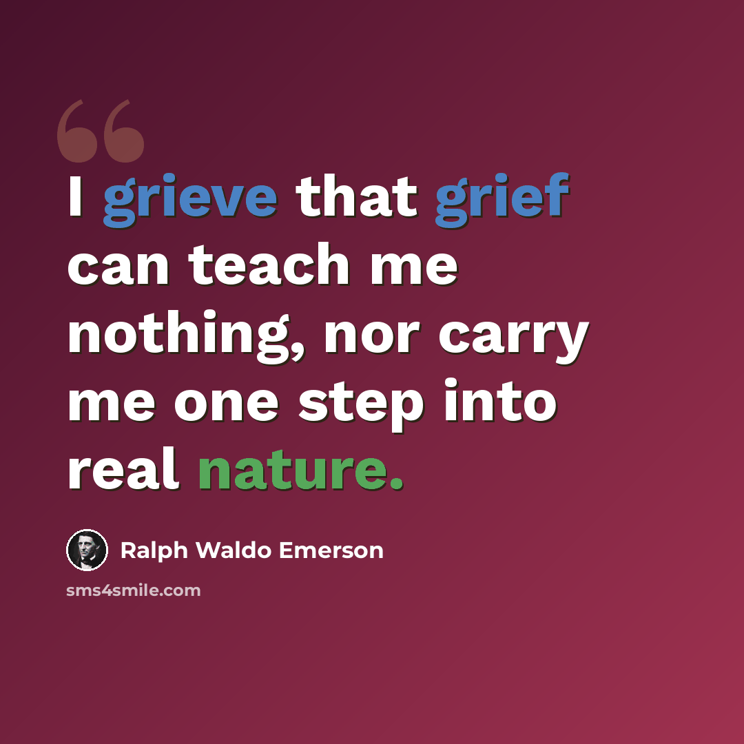 “I grieve that grief can teach me nothing, nor carry me one step into real nature.” quote by Ralph Waldo Emerson