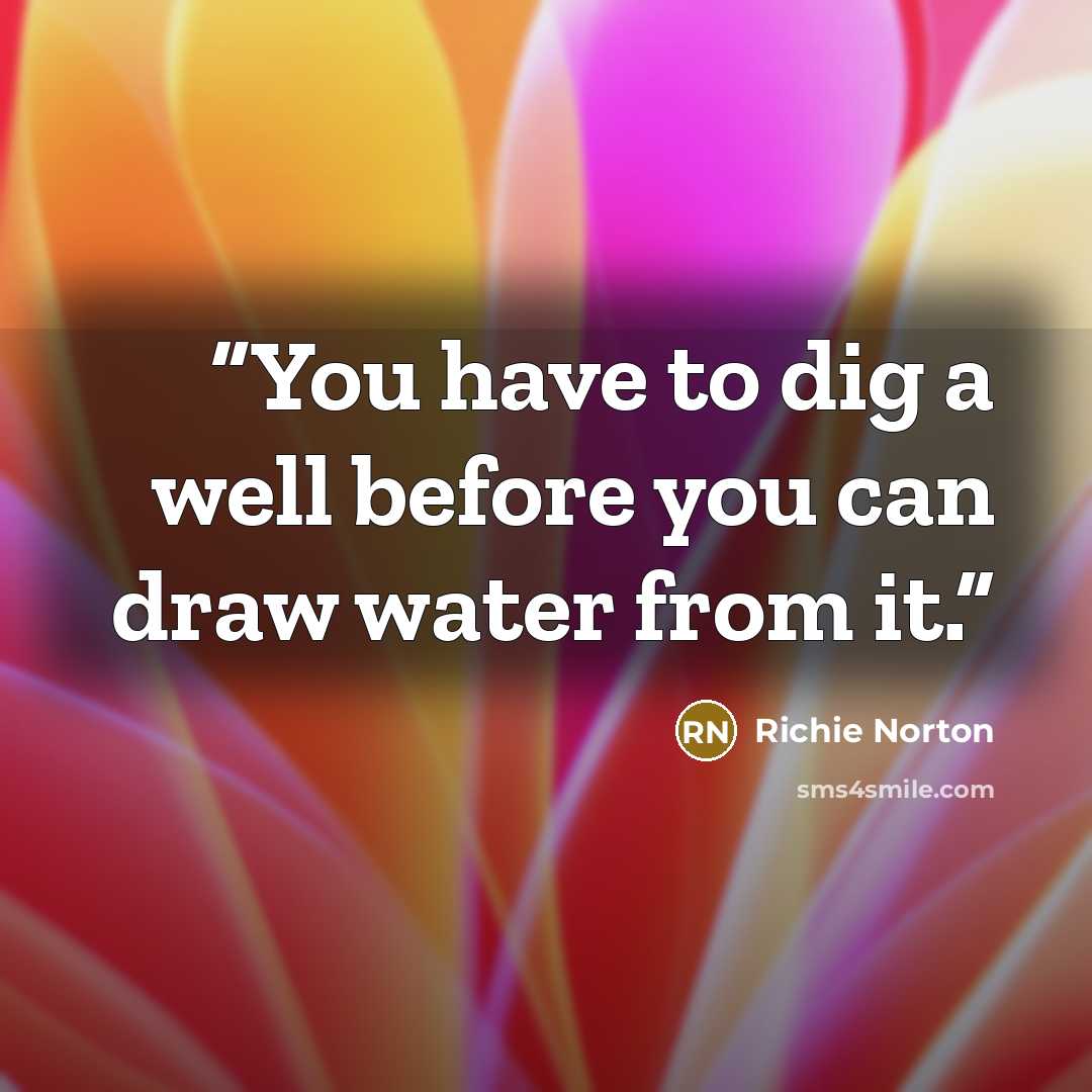 “You have to dig a well before you can draw water from it.” quote by Richie Norton