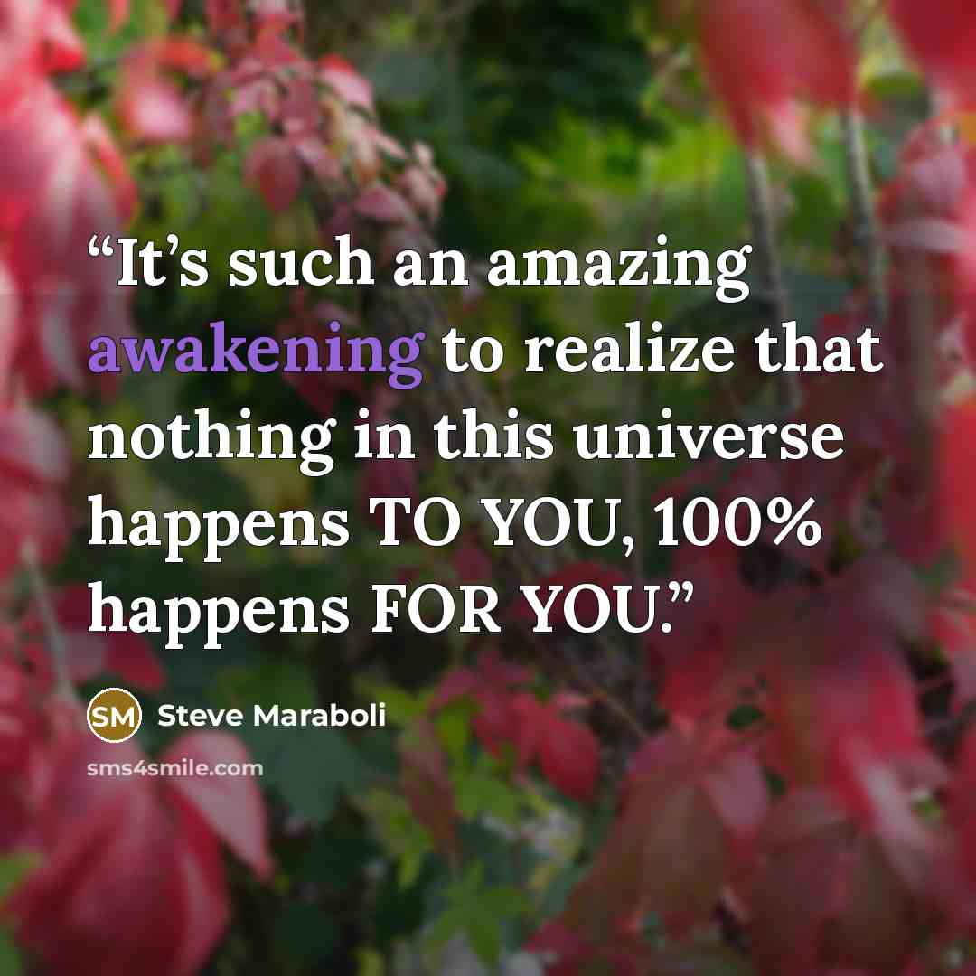 “It’s such an amazing awakening to realize that nothing in this universe happens TO YOU, 100% happens FOR YOU.” quote by Steve Maraboli