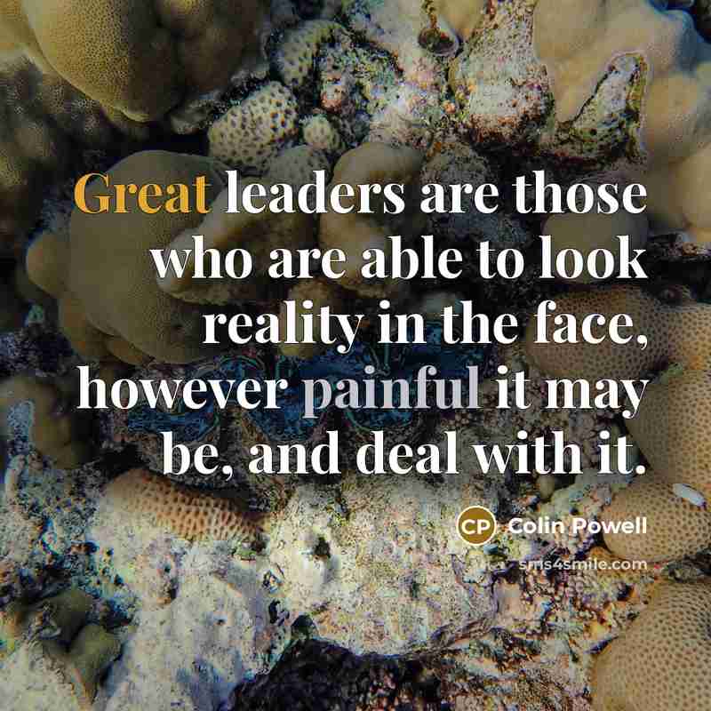 “Great leaders are those who are able to look reality in the face, however painful it may be, and deal with it.” quote by Colin Powell