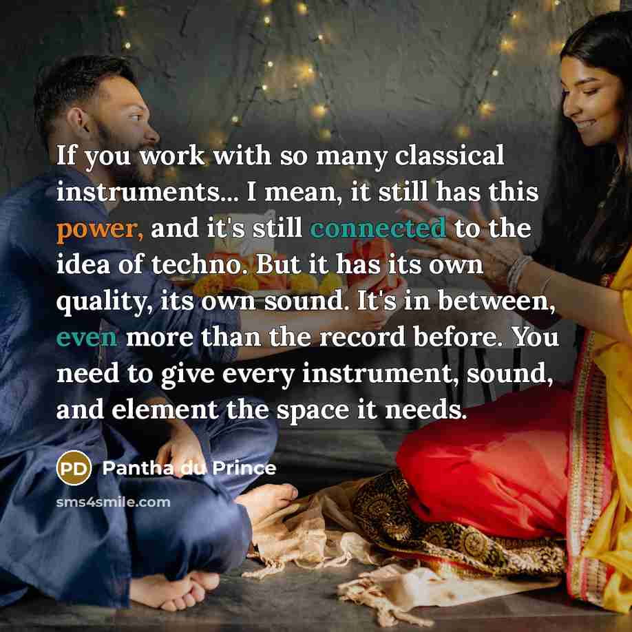 “If you work with so many classical instruments... I mean, it still has this power, and it's still connected to the idea of techno. But it has its own quality, its own sound. It's in between, even more than the record before. You need to give every instrument, sound, and element the space it needs.” quote by Pantha du Prince