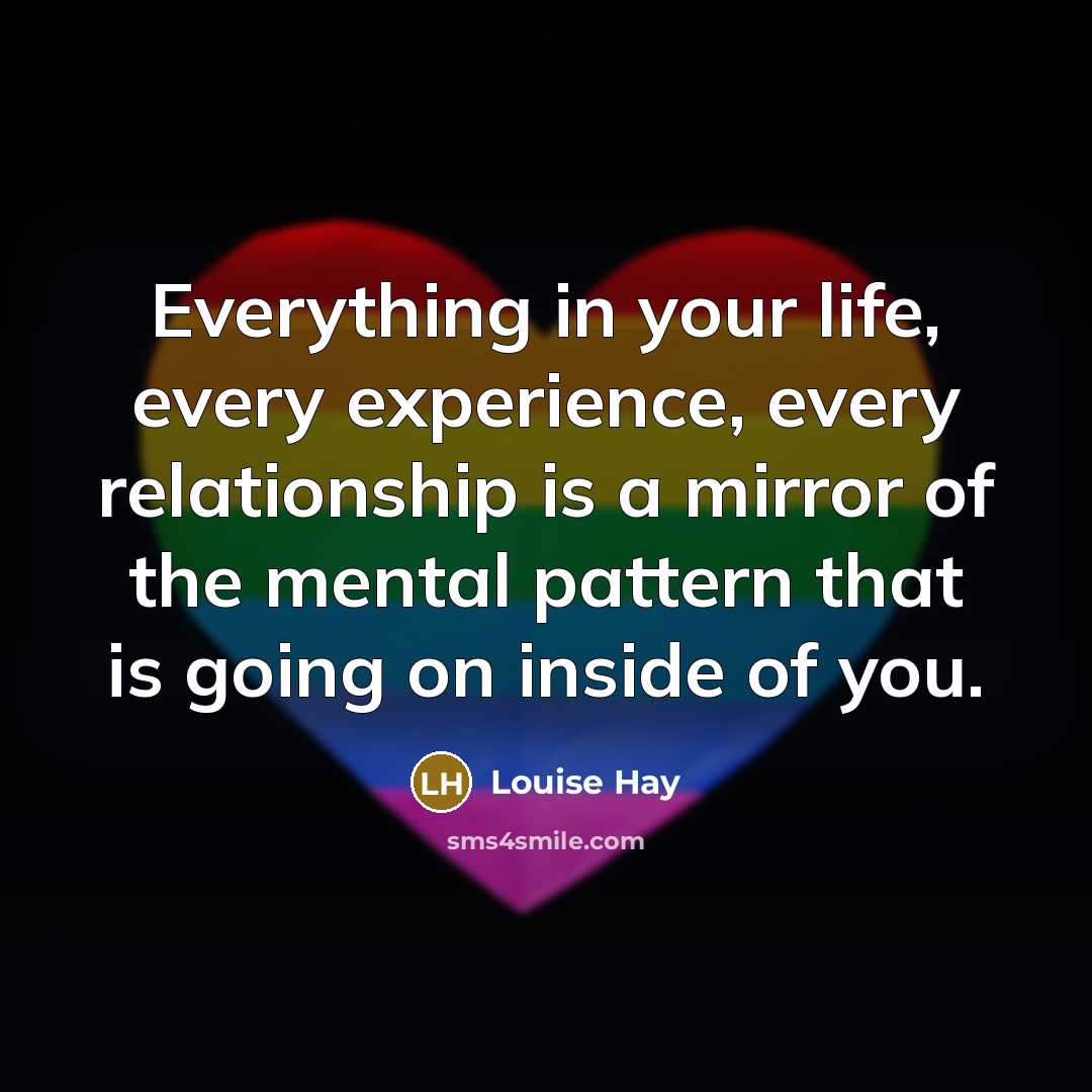 “Everything in your life, every experience, every relationship is a mirror of the mental pattern that is going on inside of you.” quote by Louise Hay