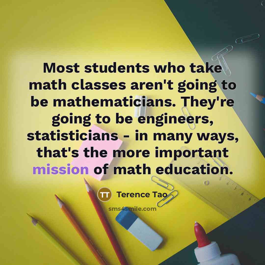 “Most students who take math classes aren't going to be mathematicians. They're going to be engineers, statisticians - in many ways, that's the more important mission of math education.” quote by Terence Tao