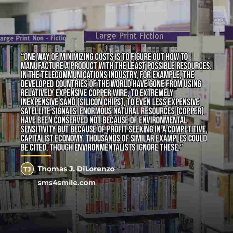 “One way of minimizing costs is to figure out how to manufacture a product with the least possible resources. In the telecommunications industry, for example, the developed countries of the world have gone from using relatively expensive copper wire, to extremely inexpensive sand (silicon chips)…” quote by Thomas J. DiLorenzo