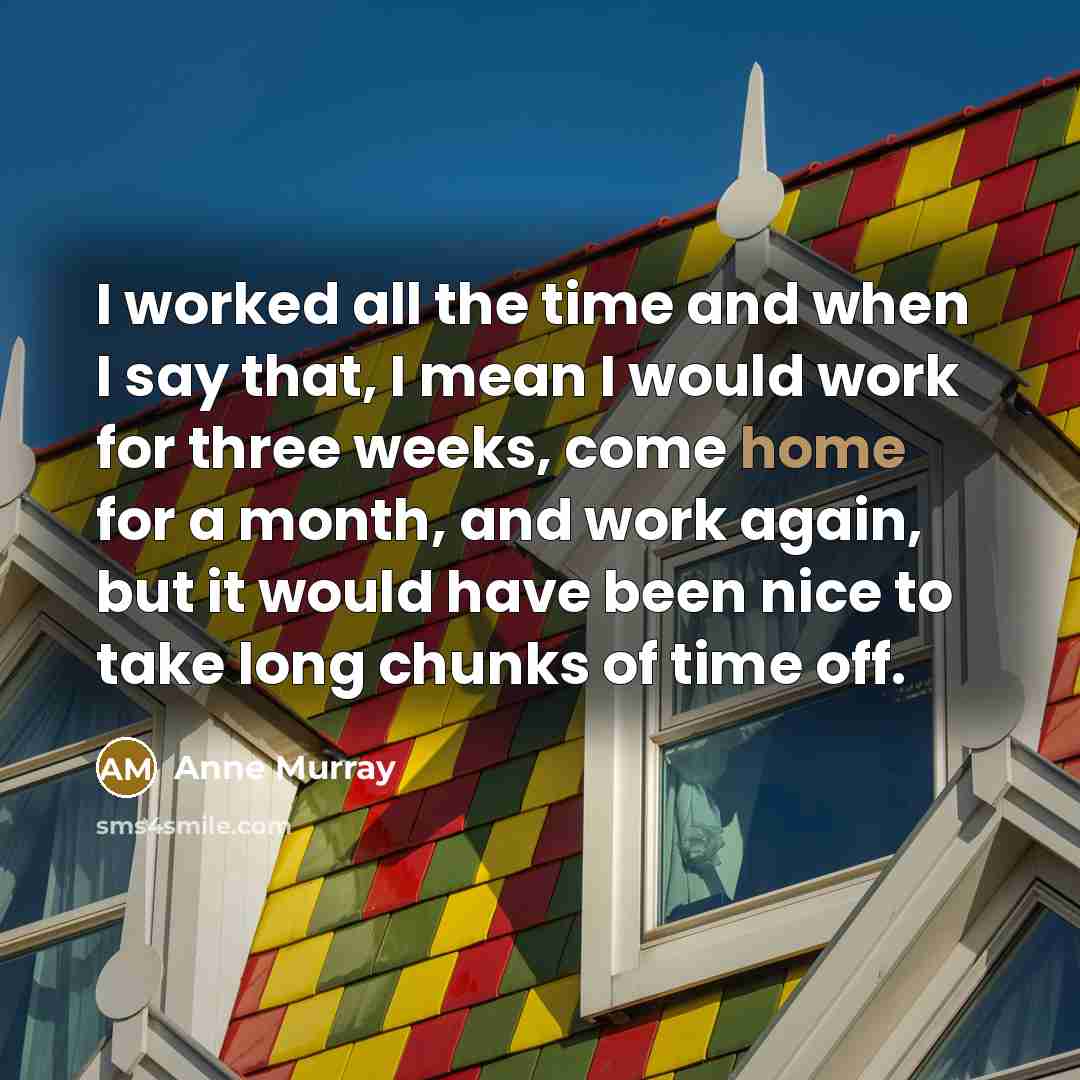“I worked all the time and when I say that, I mean I would work for three weeks, come home for a month, and work again, but it would have been nice to take long chunks of time off.” quote by Anne Murray