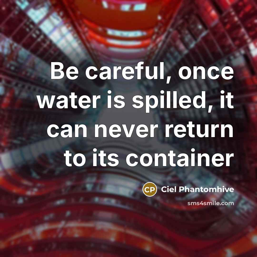 “Be careful, once water is spilled, it can never return to its container” quote by Ciel Phantomhive
