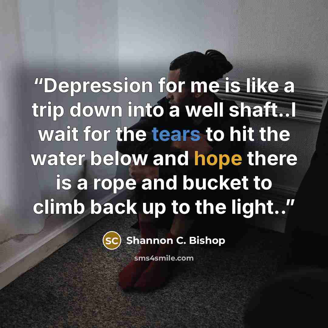 “Depression for me is like a trip down into a well shaft..I wait for the tears to hit the water below and hope there is a rope and bucket to climb back up to the light..” quote by Shannon C. Bishop