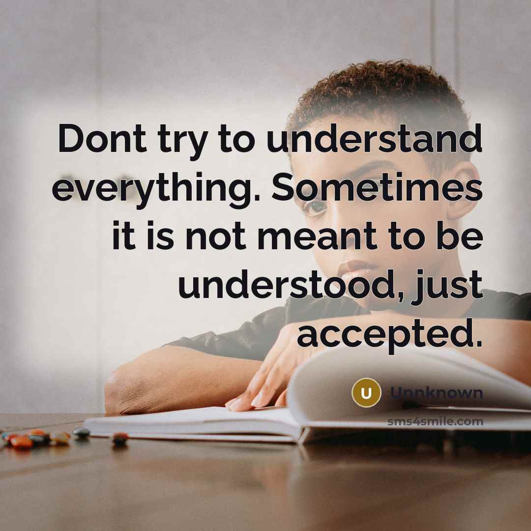“Dont try to understand everything. Sometimes it is not meant to be understood, just accepted.” quote by Unnknown