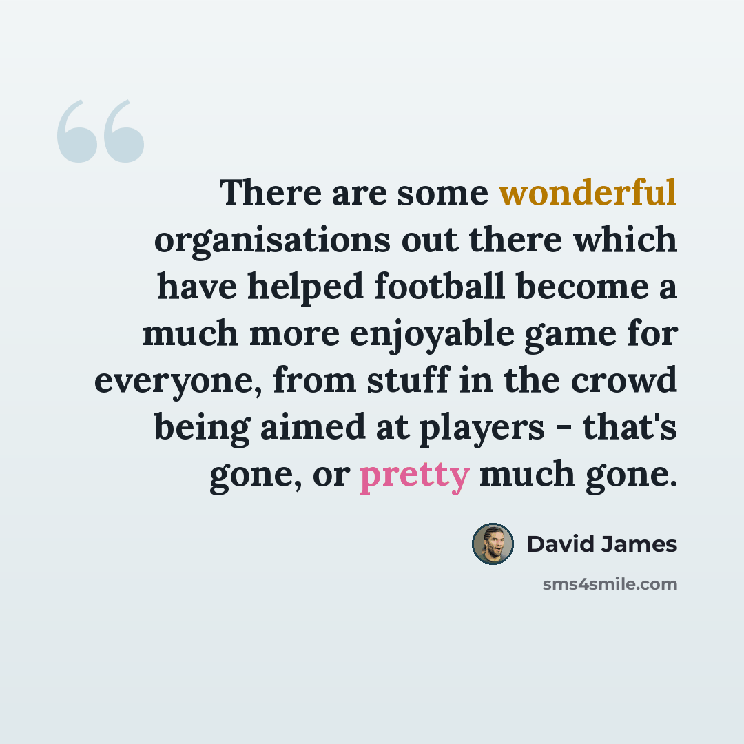 “There are some wonderful organisations out there which have helped football become a much more enjoyable game for everyone, from stuff in the crowd being aimed at players - that's gone, or pretty much gone.” quote by David James