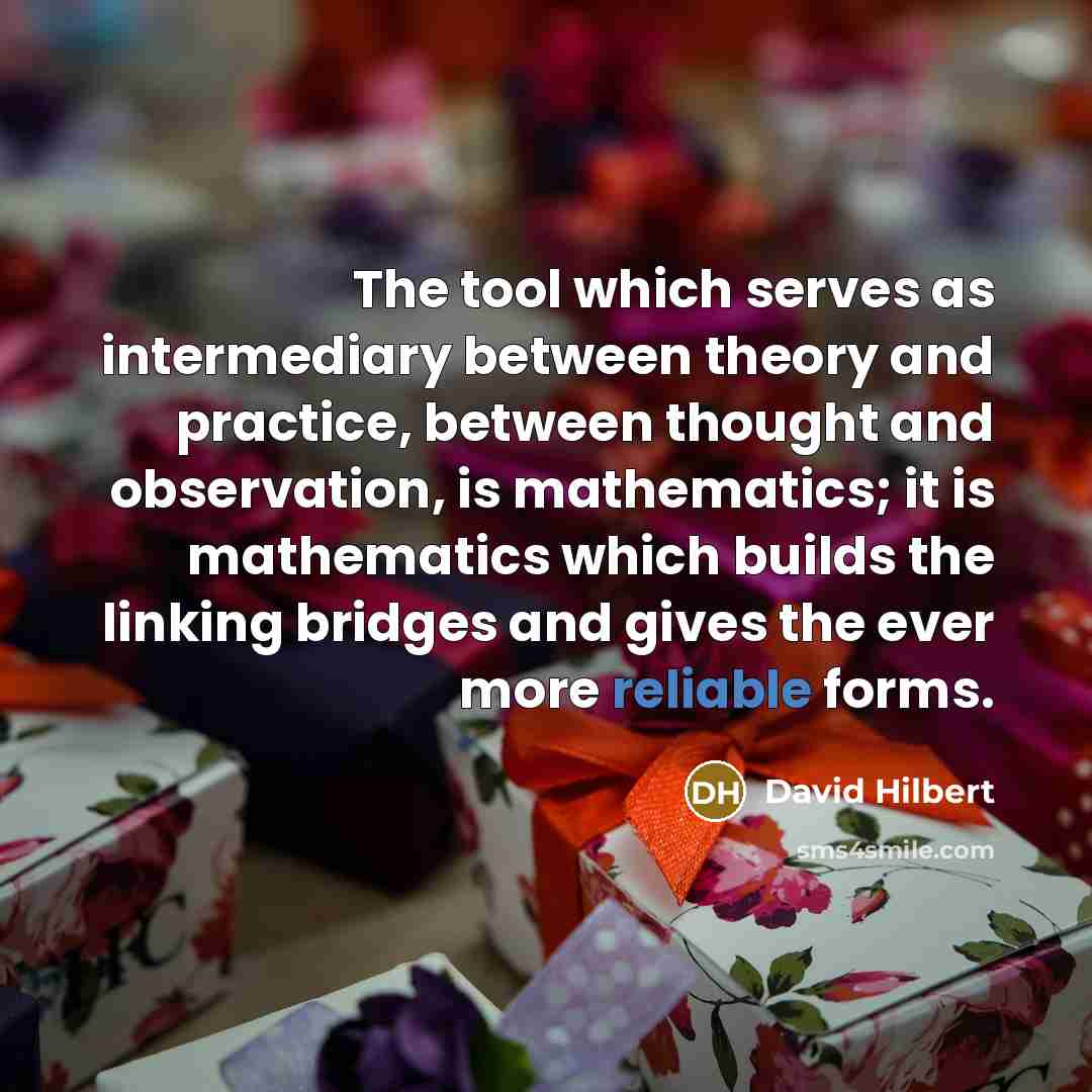 “The tool which serves as intermediary between theory and practice, between thought and observation, is mathematics; it is mathematics which builds the linking bridges and gives the ever more reliable forms.” quote by David Hilbert