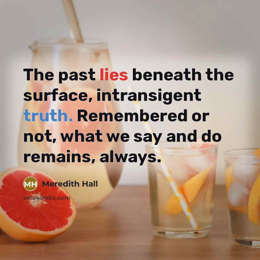 “The past lies beneath the surface, intransigent truth. Remembered or not, what we say and do remains, always.” quote by Meredith Hall