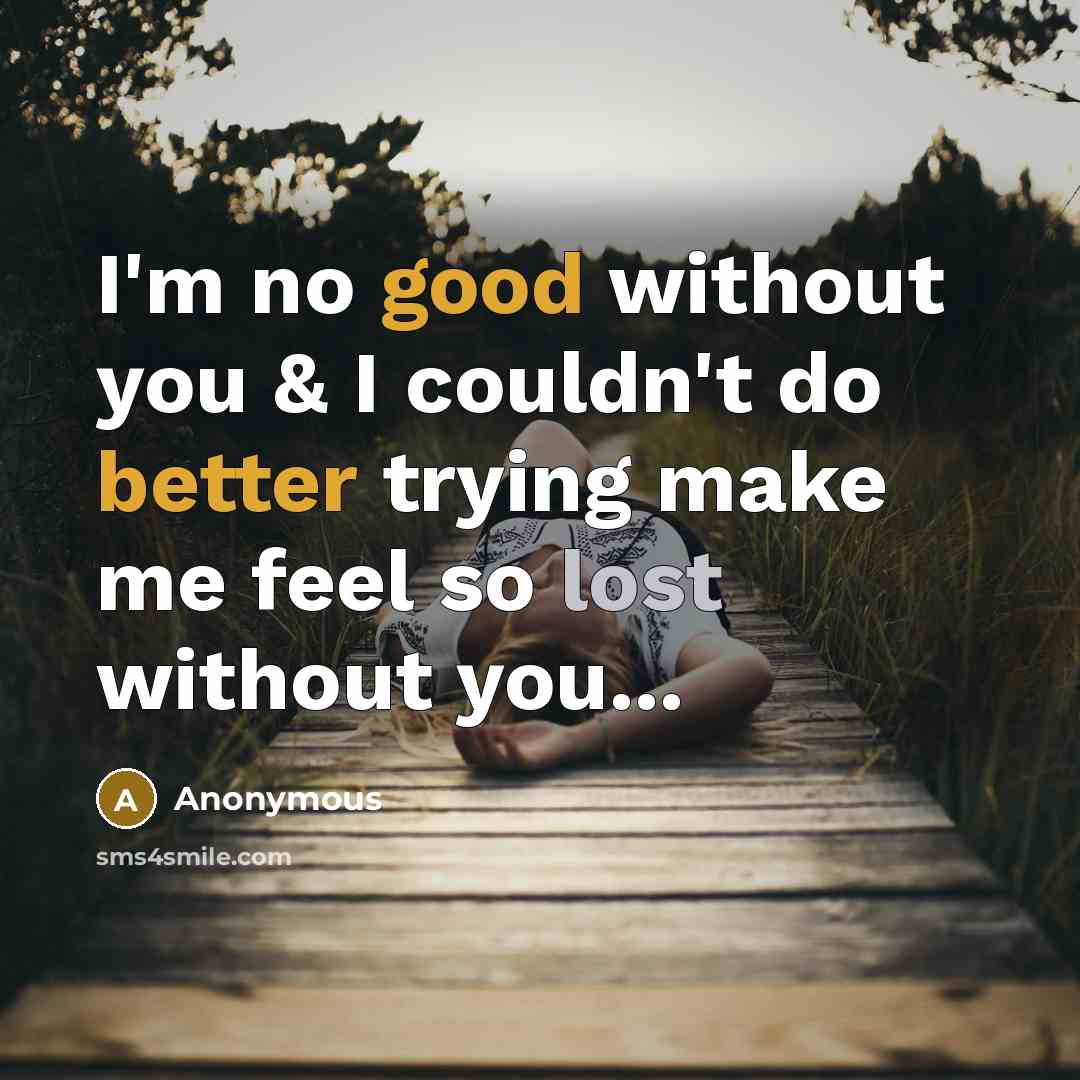 “I'm no good without you & I couldn't do better trying make me feel so lost without you...” quote by Anonymous