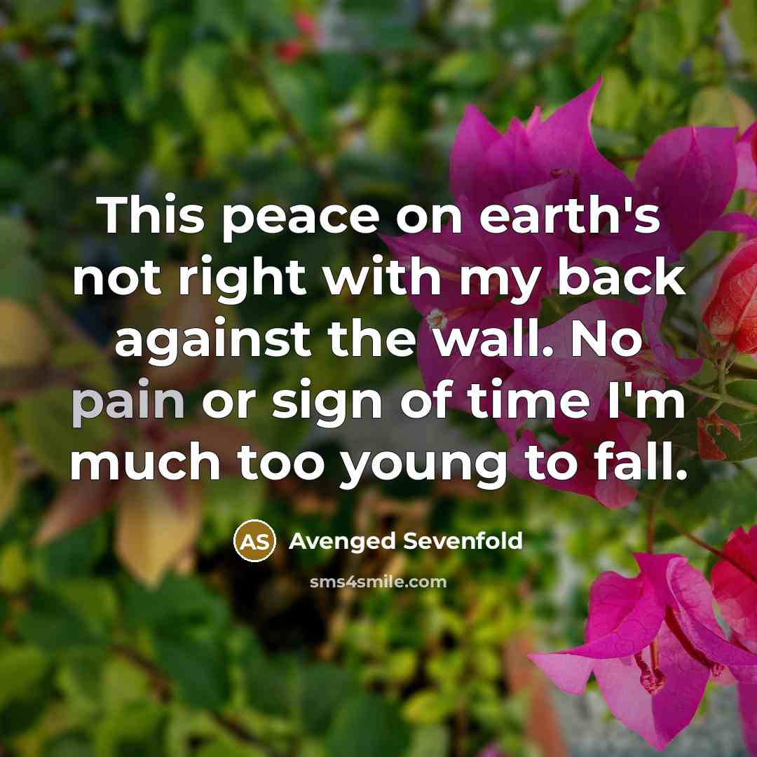 “This peace on earth's not right with my back against the wall. No pain or sign of time I'm much too young to fall.” quote by Avenged Sevenfold
