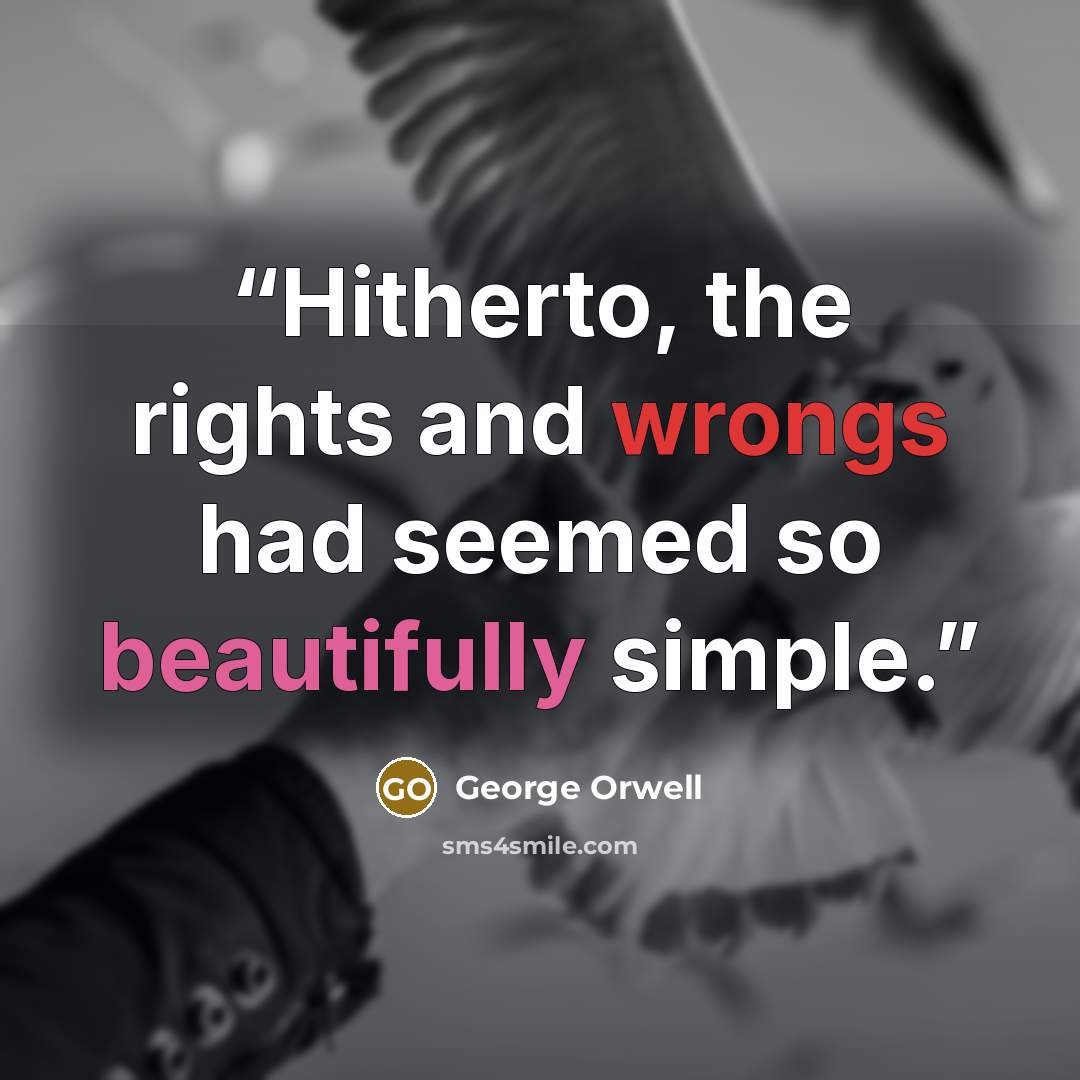 “Hitherto, the rights and wrongs had seemed so beautifully simple.” quote by George Orwell