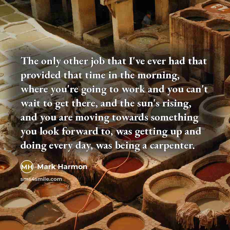 “The only other job that I've ever had that provided that time in the morning, where you're going to work and you can't wait to get there, and the sun's rising, and you are moving towards something you look forward to, was getting up and doing every day, was being a carpenter.” quote by Mark Harmon