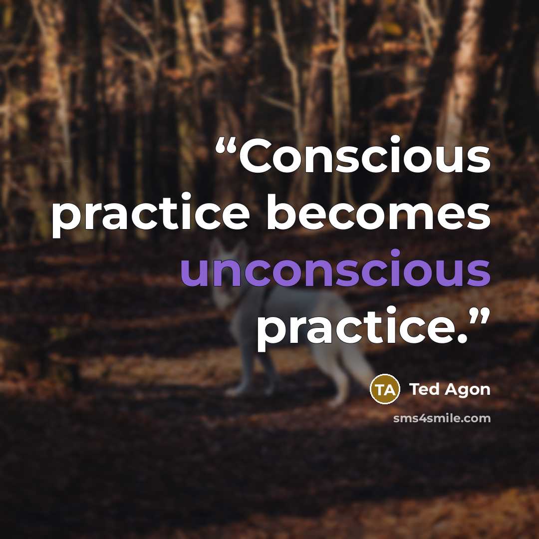 “Conscious practice becomes unconscious practice.” quote by Ted Agon