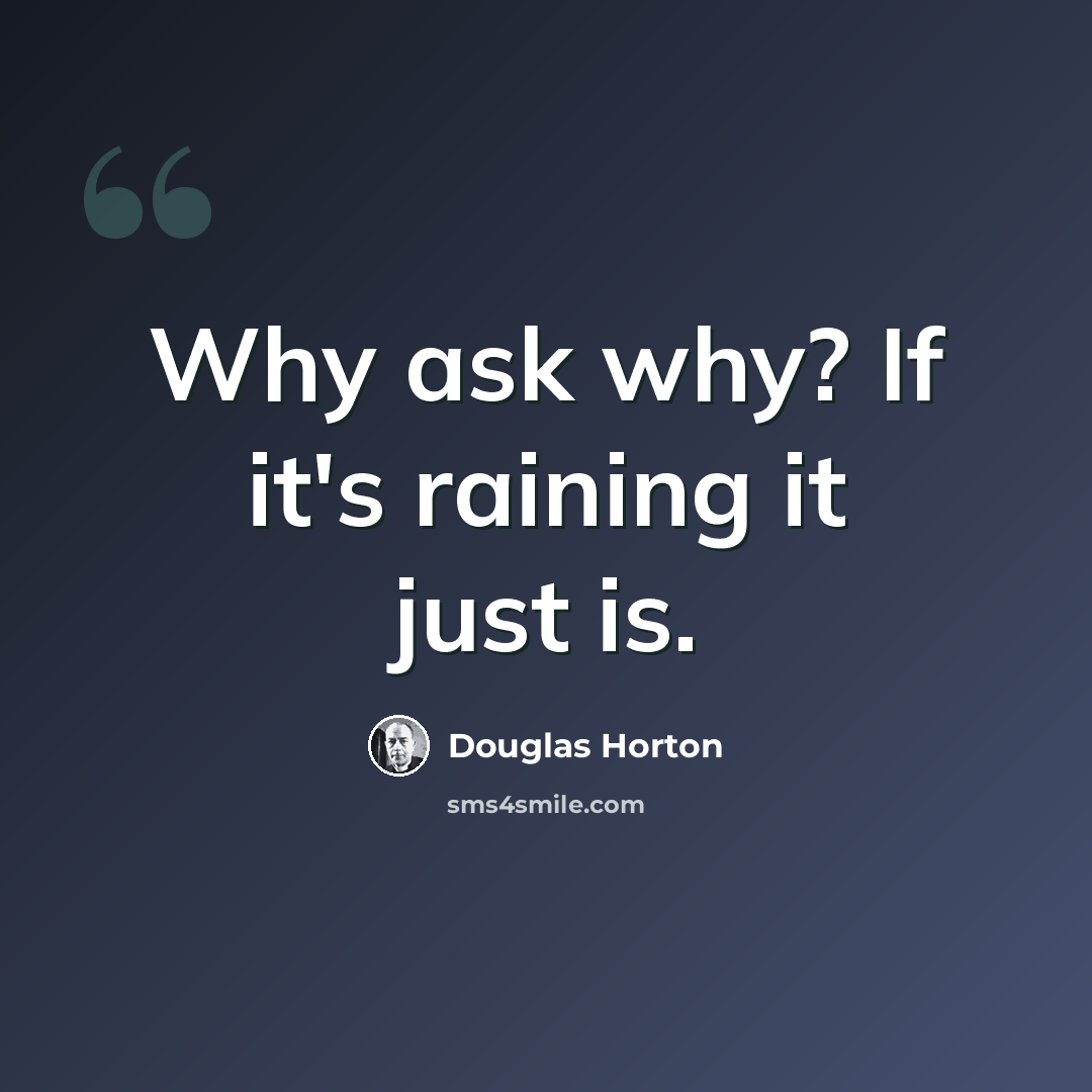 “Why ask why? If it's raining it just is.” quote by Douglas Horton