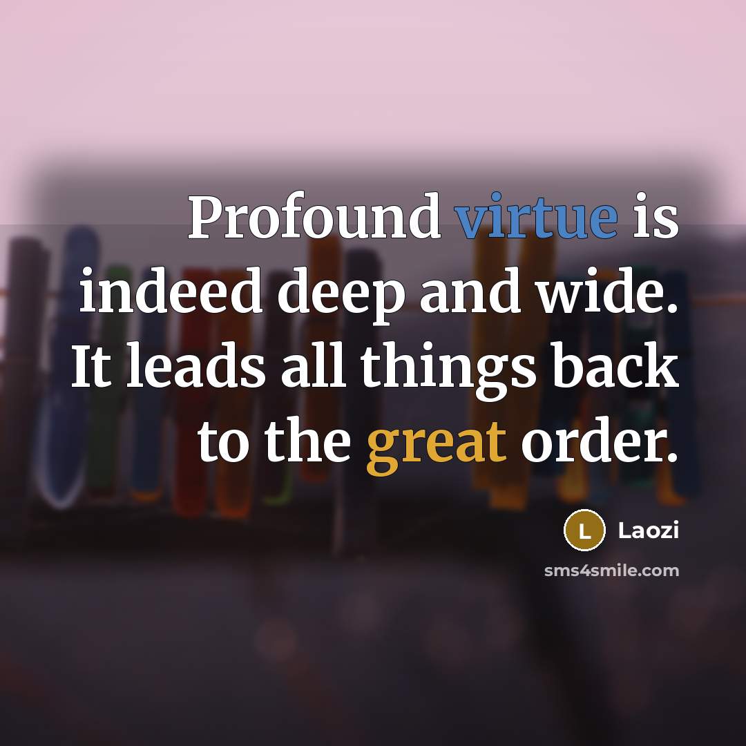 “Profound virtue is indeed deep and wide. It leads all things back to the great order.” quote by Laozi