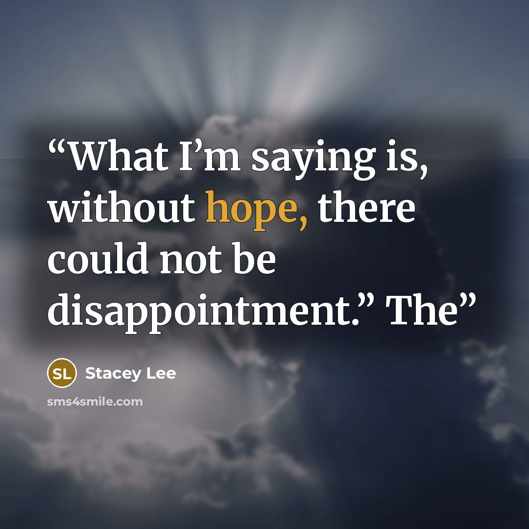 “What I’m saying is, without hope, there could not be disappointment.” The” quote by Stacey Lee