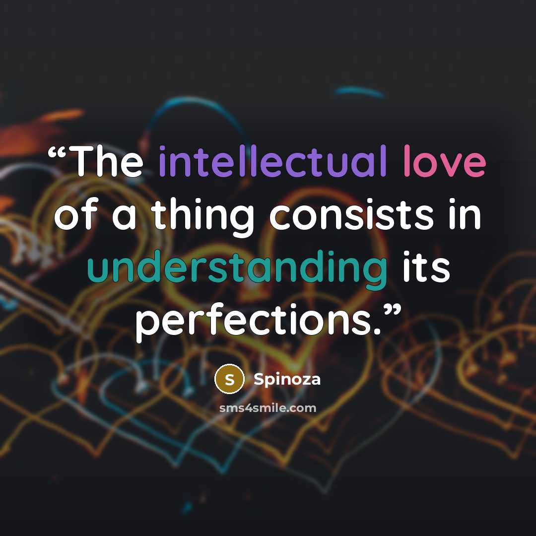 “The intellectual love of a thing consists in understanding its perfections.” quote by Spinoza