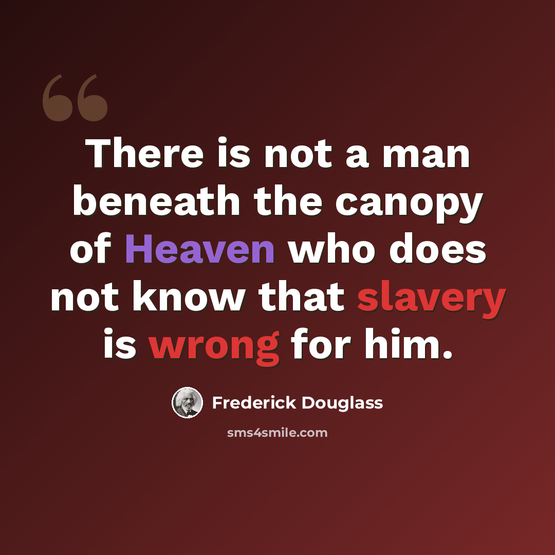 “There is not a man beneath the canopy of Heaven who does not know that slavery is wrong for him.” quote by Frederick Douglass